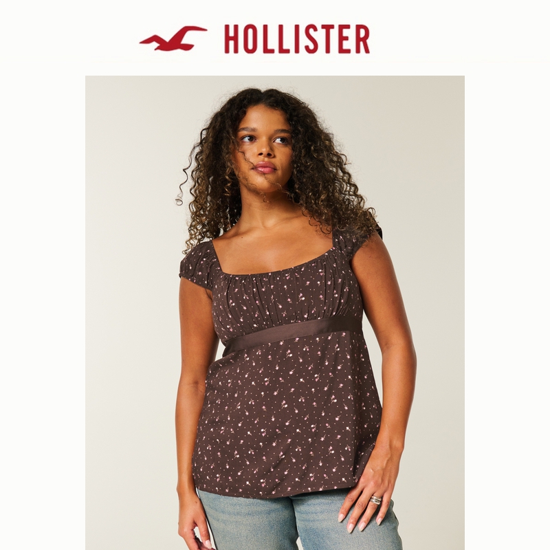 Hollister25秋季新款美式Y2K辣妹系带娃娃衫T恤女装340-5480