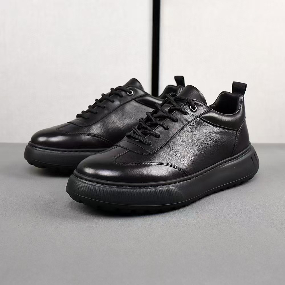 2024新款头层牛皮休闲男皮鞋黑色百搭时尚真皮休闲鞋软底潮牌男鞋