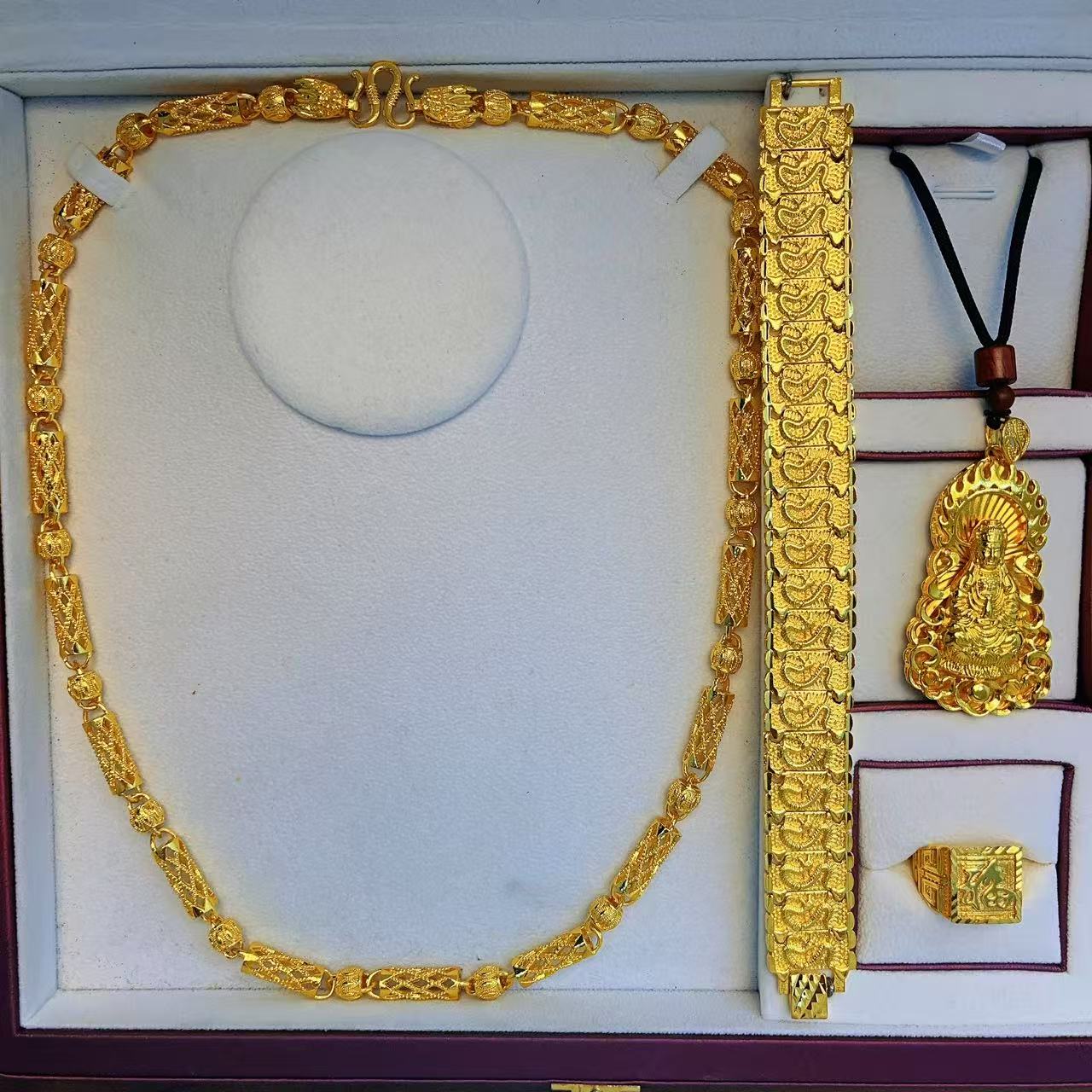 合金项链 【帝王竹节镂空五件套】 大气经典手工工艺 金色项链