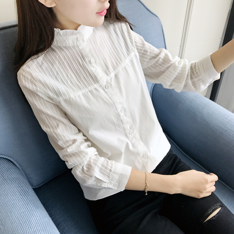 【全额运费补贴】 简约气质清爽长袖女士衬衫修身气质白衬休闲上衣