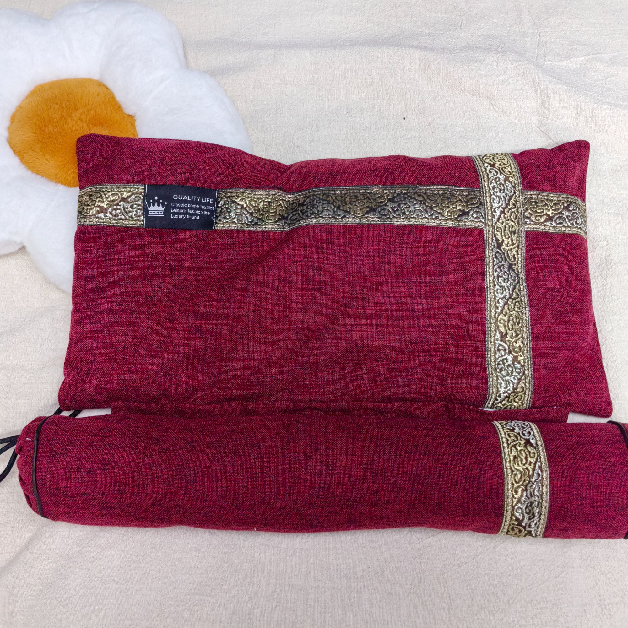 颈椎枕荞麦枕护颈枕家用圆柱形成人睡觉连体枕头可拆枕头