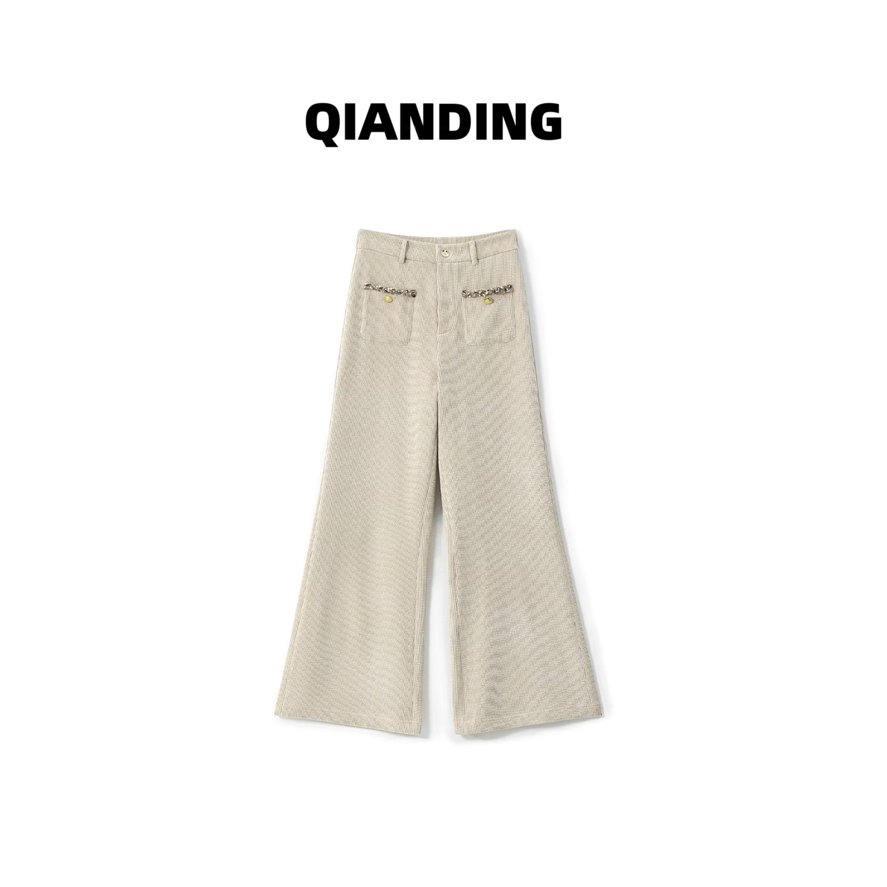 【QIANDING】【财阀阔腿裤（加绒）】定制灯芯绒奢牌感高腰显瘦裤子F500