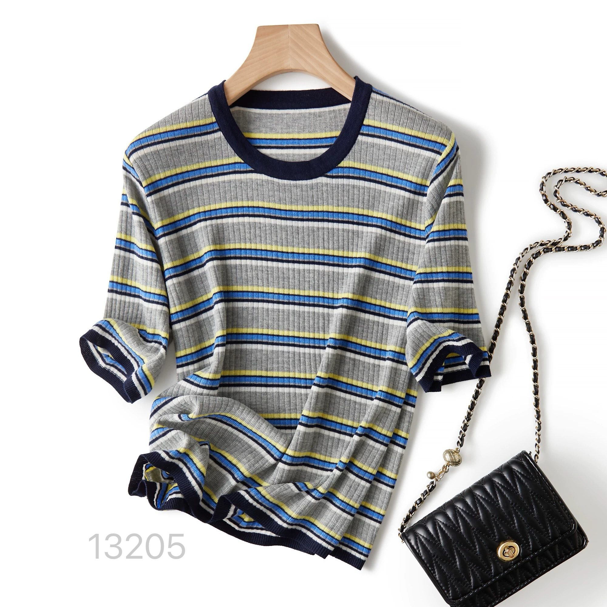 13205（部分无水洗唛，介意慎拍）WANGDAN新款撞色条纹短袖