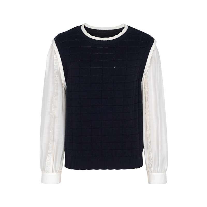 【尚雅专属】商场同款新品黑白撞色假两件针织衫NDY10A34622