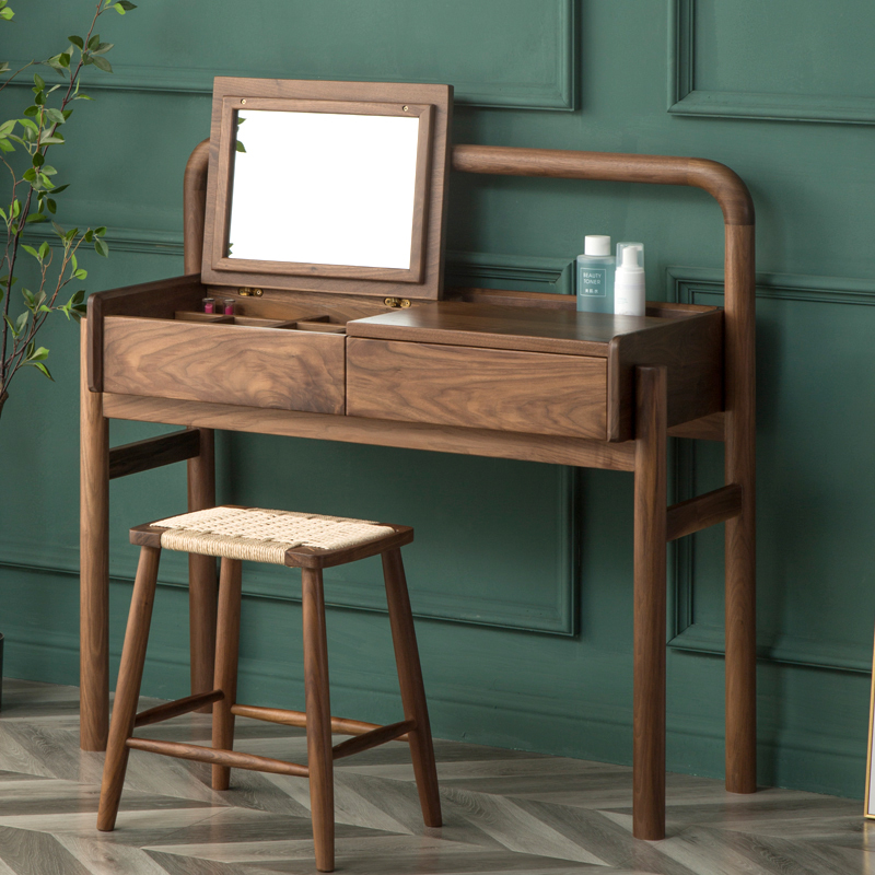 北美黑胡桃木梳妆台化妆台家用全实木化妆桌新中式可定制源头工厂