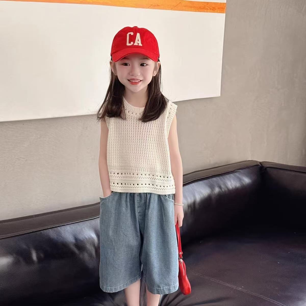 女童夏季2025外穿夏装儿童韩版新款镂空马甲童装百搭宝宝背心洋气