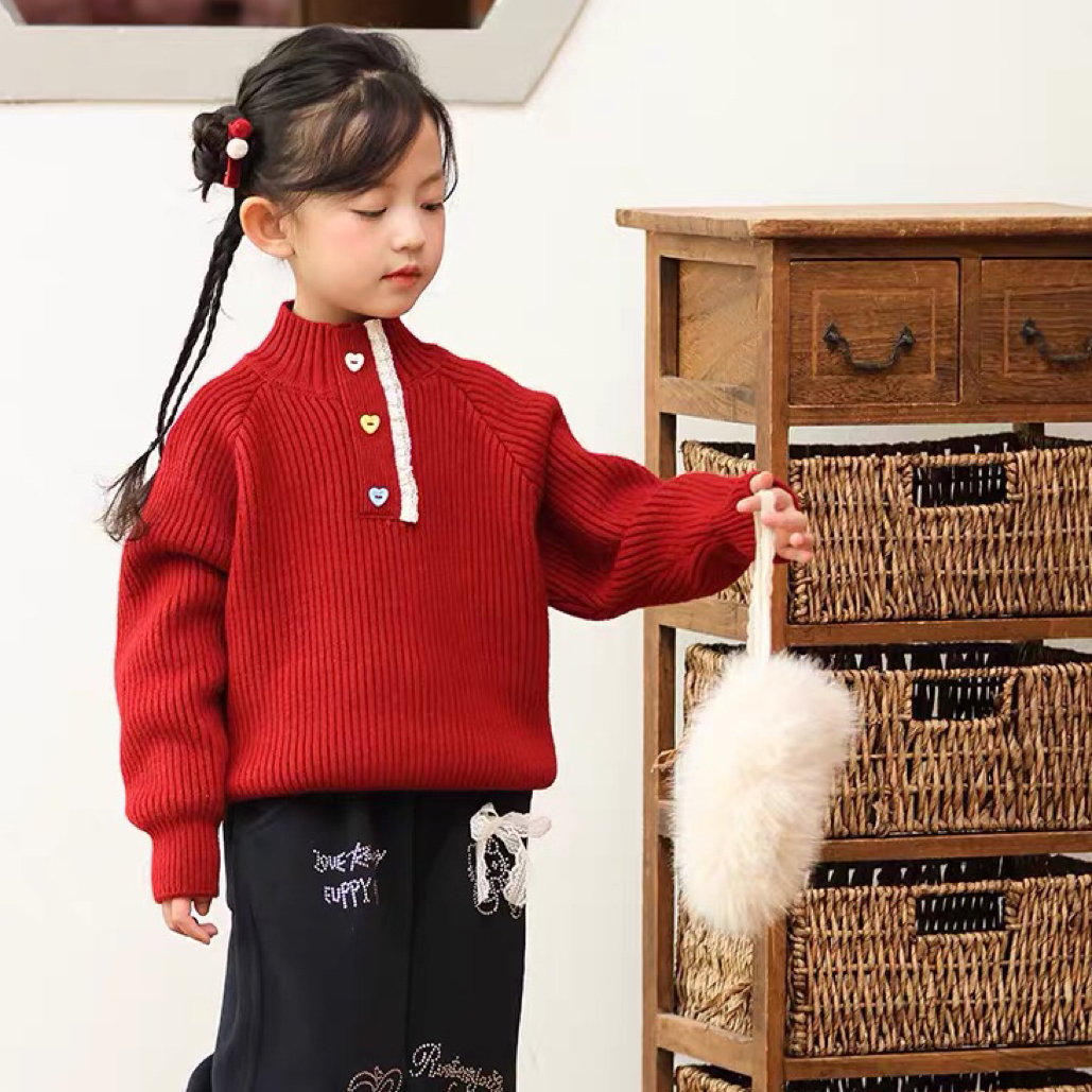 爱心纽扣毛衣针织衫套头