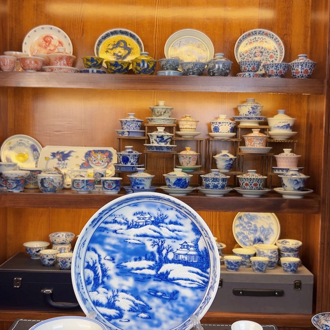 海*骨气糖青花，山水雪景六件套加小克杯