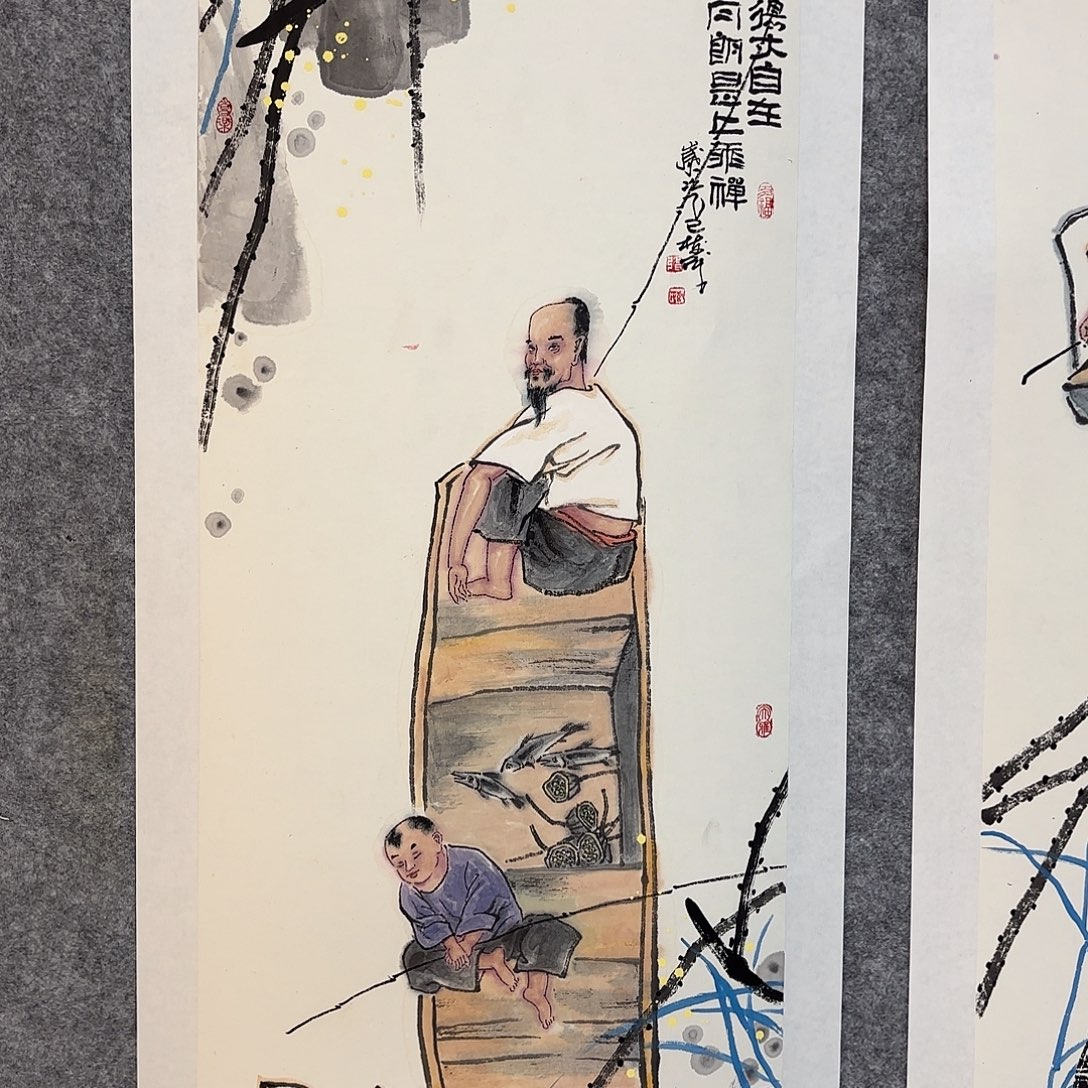 偷***猫国画手绘人物国画作品…．