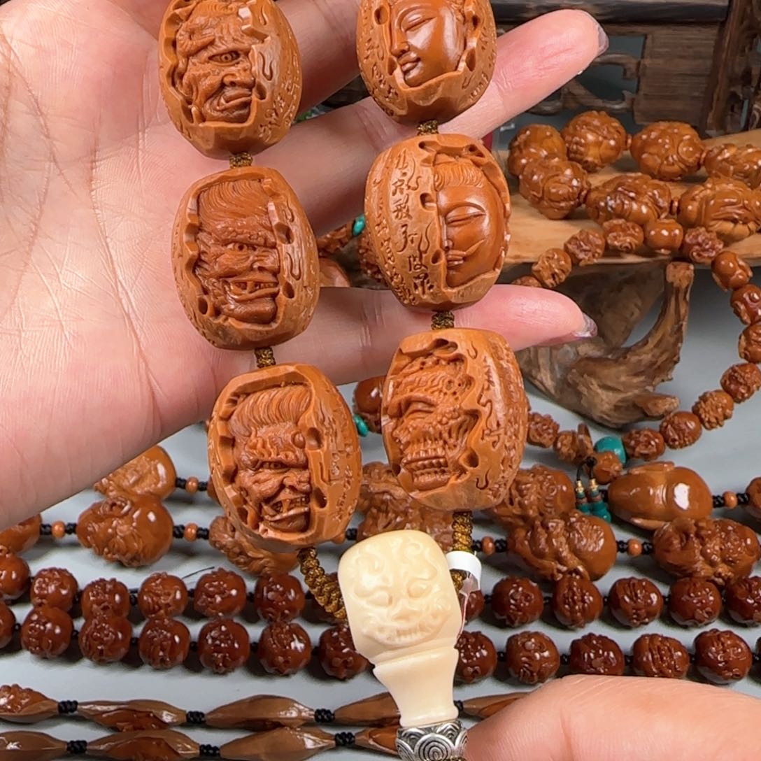 橄榄核手串/手链宽2.4鸡血红水晶核佛魔一念手串手持