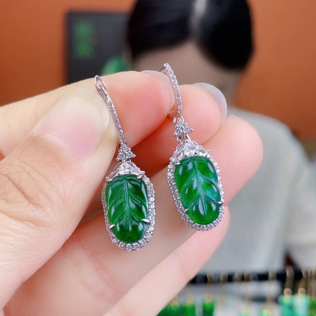 翡翠银S925镶嵌耳饰