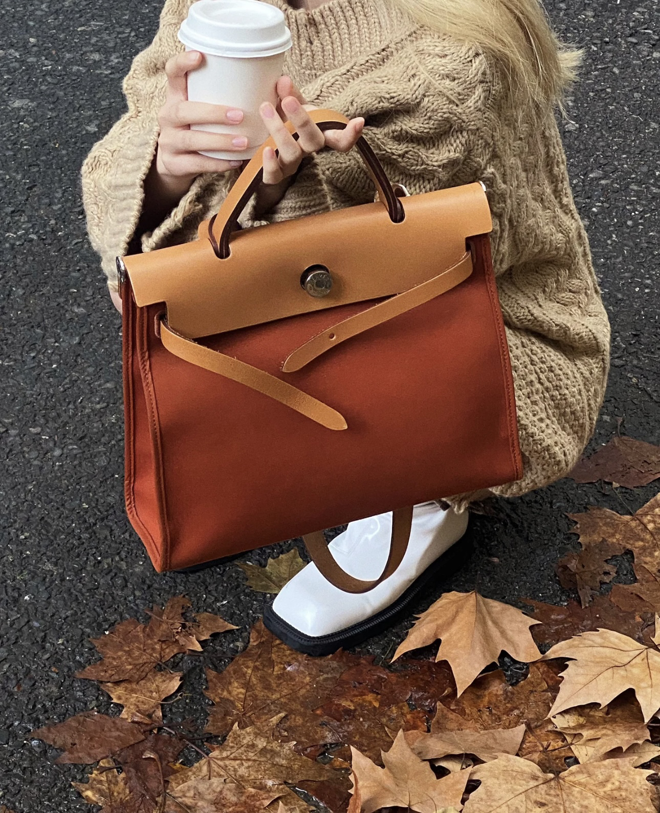 95新 Hermes/爱马仕 8397 脏橘色herbag 31斜挎包a刻