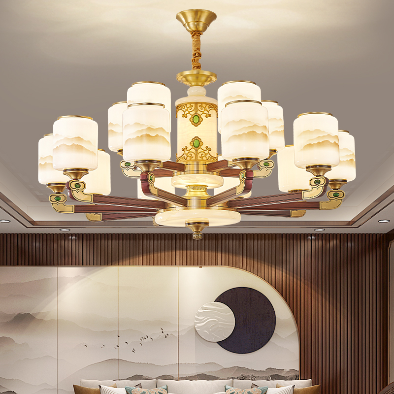 新中式全铜加木吸顶灯国风简约禅意大气客厅书房茶室卧室全铜灯具