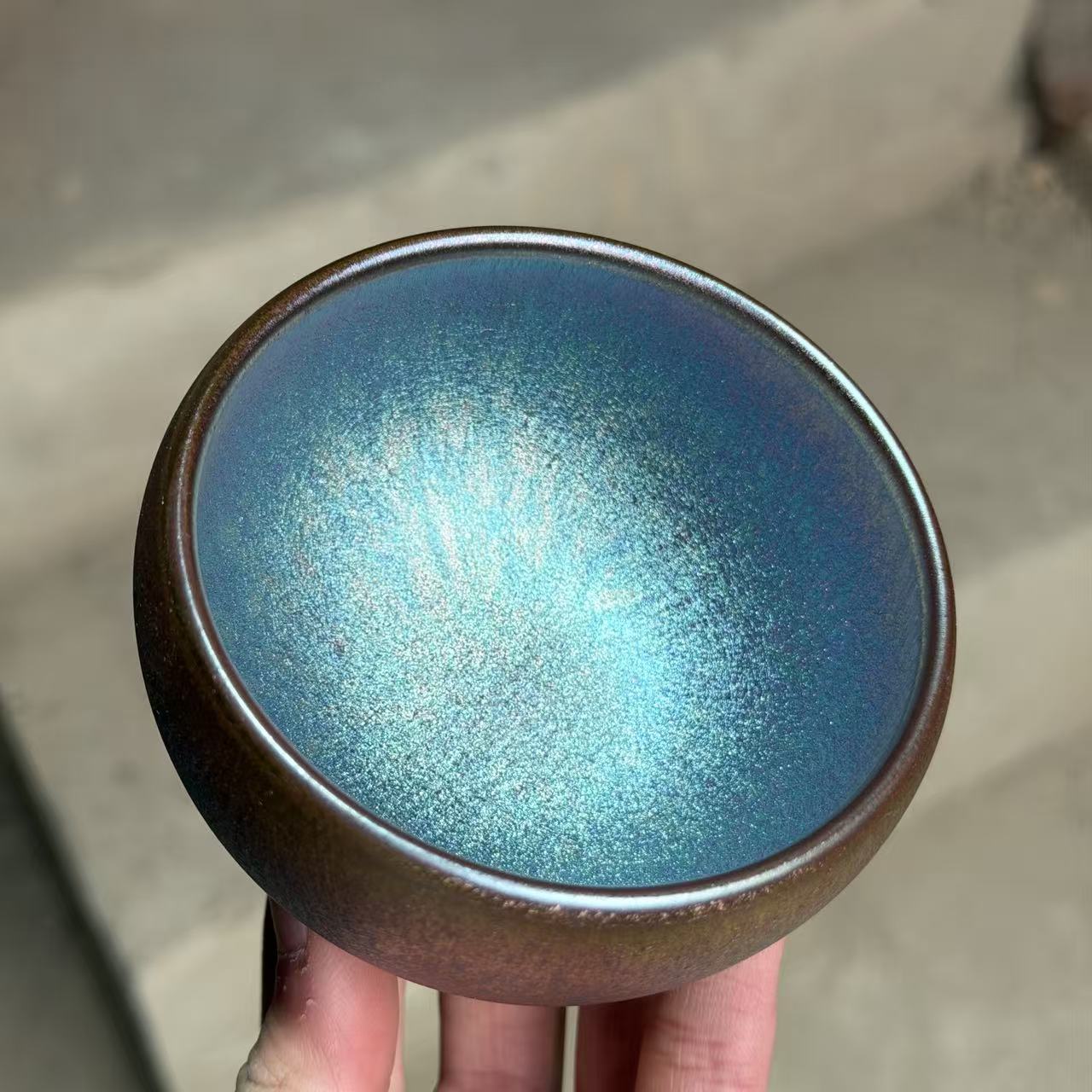 建窑建盏 极光磨砂绿 茶盏主人杯  电烧