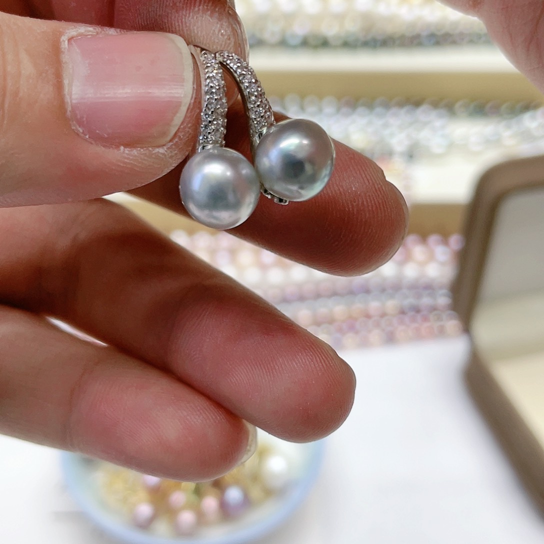 海水珍珠耳饰银S925镶嵌