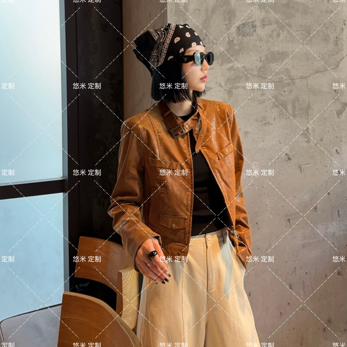 焦糖拿铁 小众独特皮衣外套女 00118