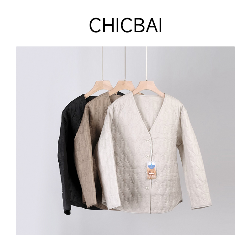 CHIBAI 菱格绗缝轻便驼绒棉外套