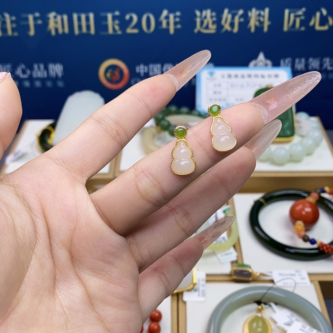 银S925镶嵌和田玉耳饰sj