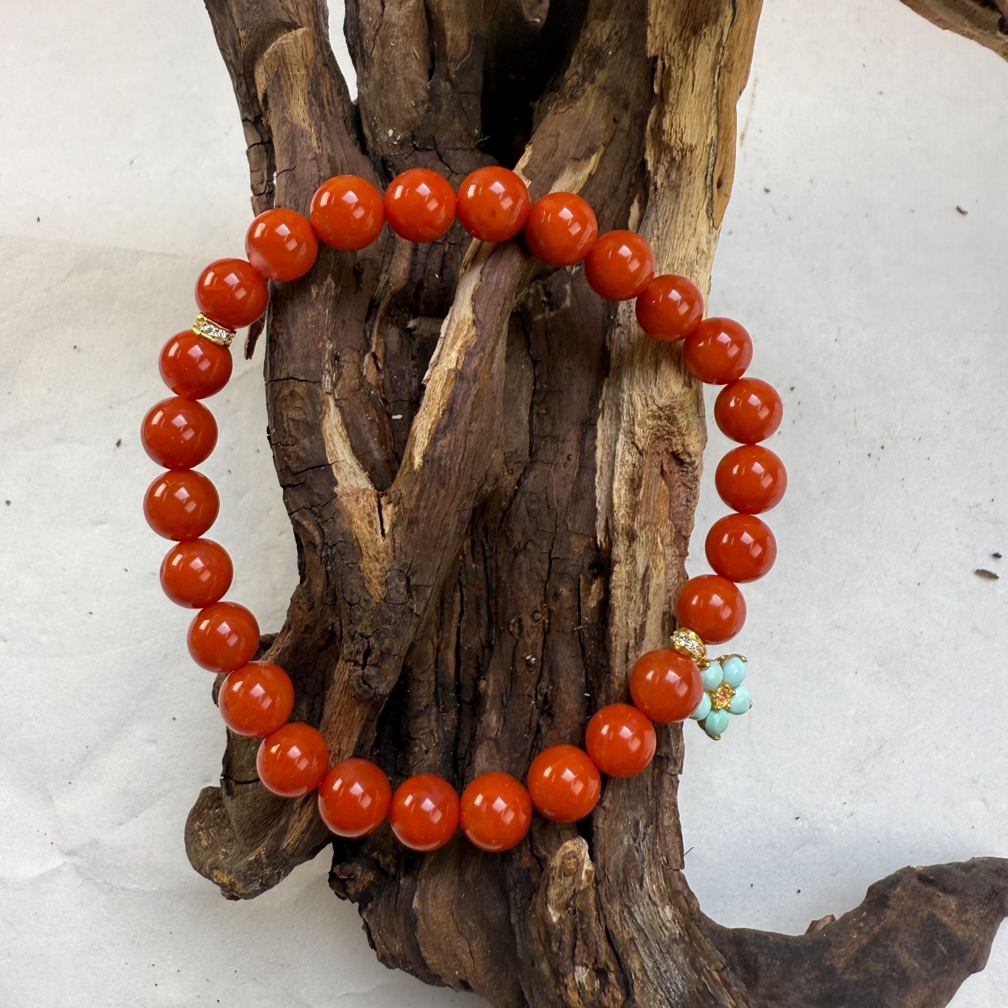 南红柿子红小花手串