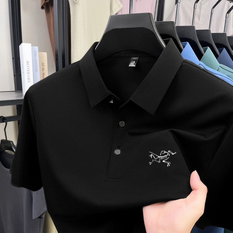 夏季半袖刺绣冰丝polo衫翻领短袖男装休闲运动速干t恤纯色上衣