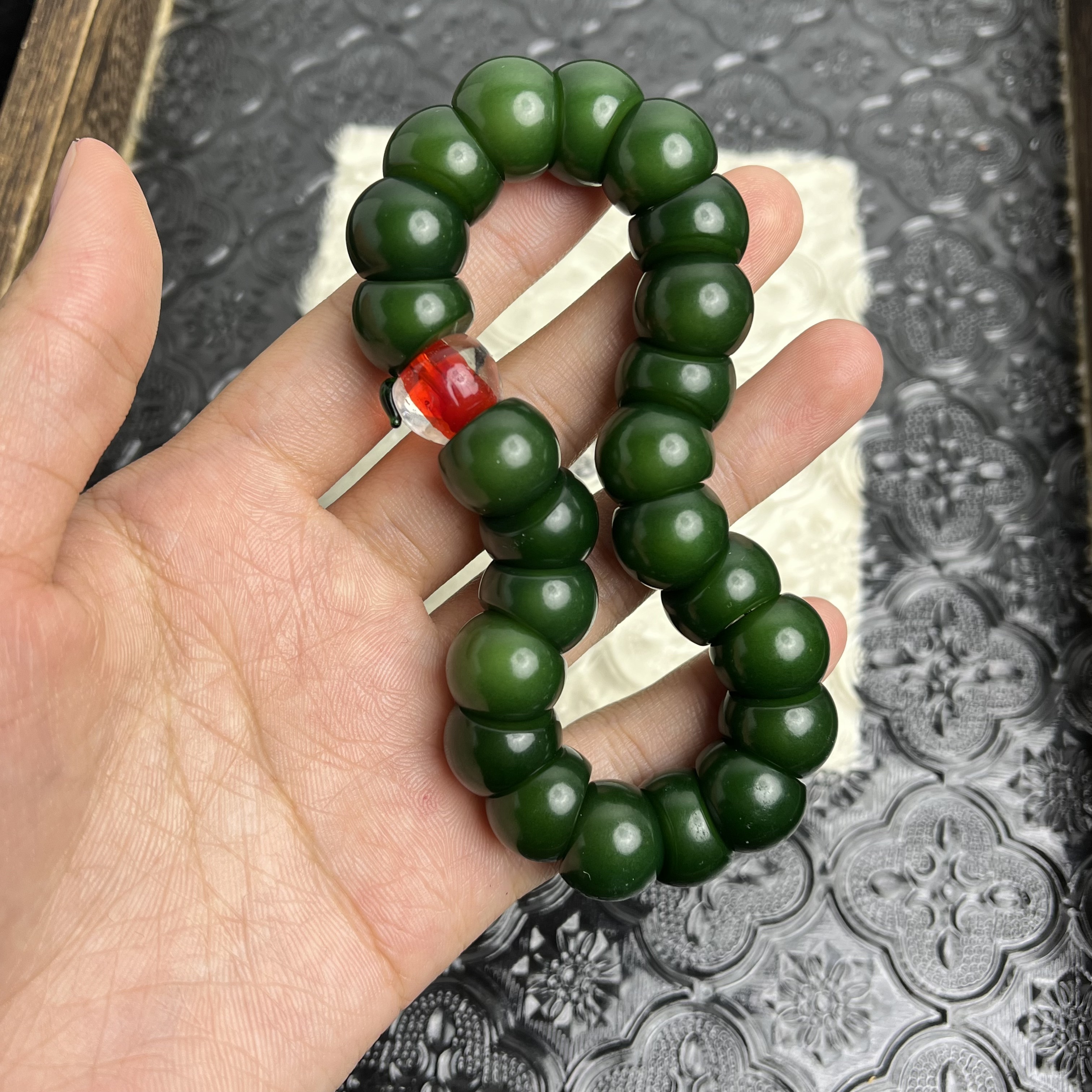 松铃14mm 菩提根祖母帝王绿圆切蒜瓣单圈 CP021-2731