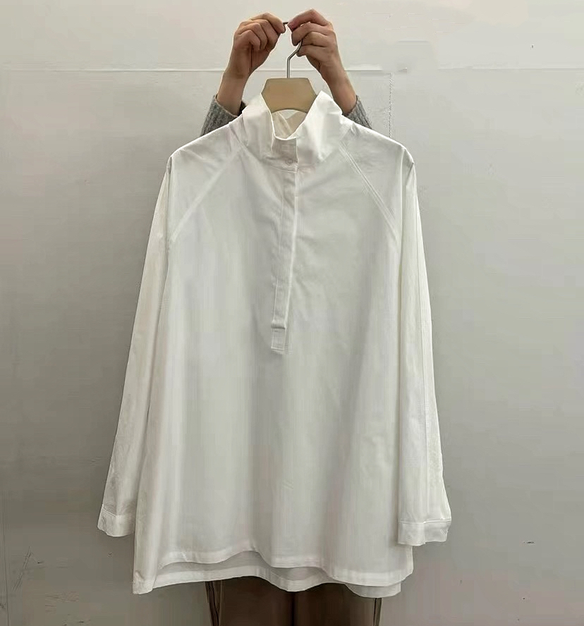【粉风】东大门·taupe慵懒气质半套头纯色衬衫