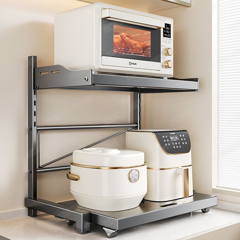 厨房多功能伸缩微波炉架电饭锅小电器收纳架置物架带滑轮落地式