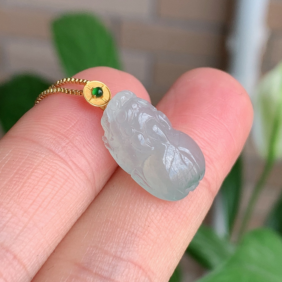 天然翡翠A货18k金镶嵌貔貅吊坠250505   尺寸: 18*11*7.5