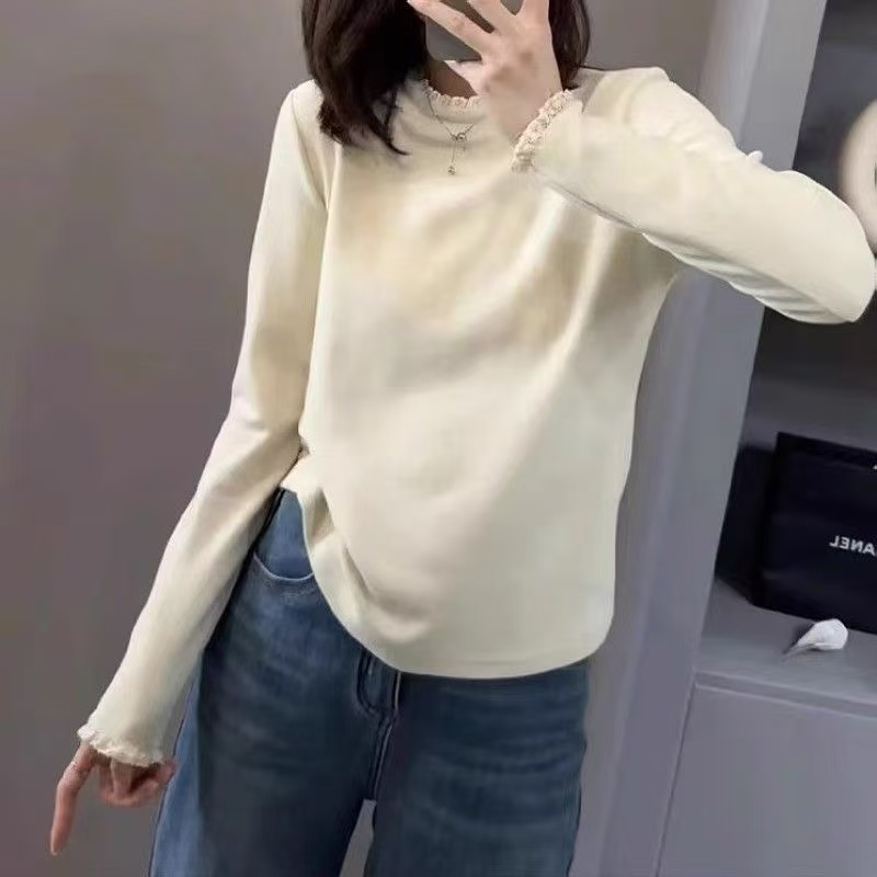 蕾丝木耳花边设计感别致上衣女秋冬长袖