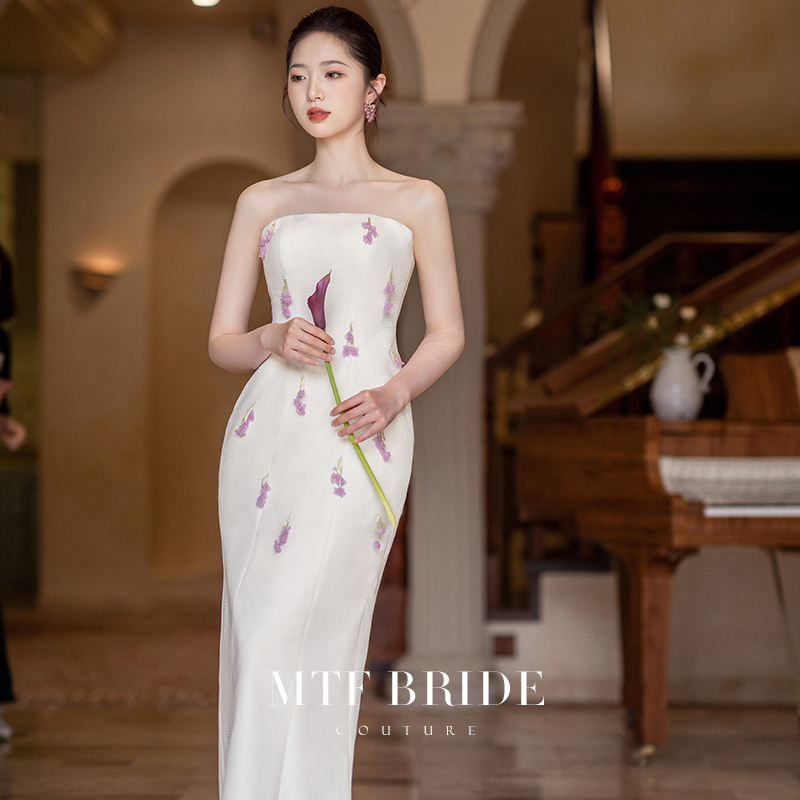 满庭芳新娘法式抹胸结婚晨袍气质订婚礼服夏季新款轻奢晚礼服