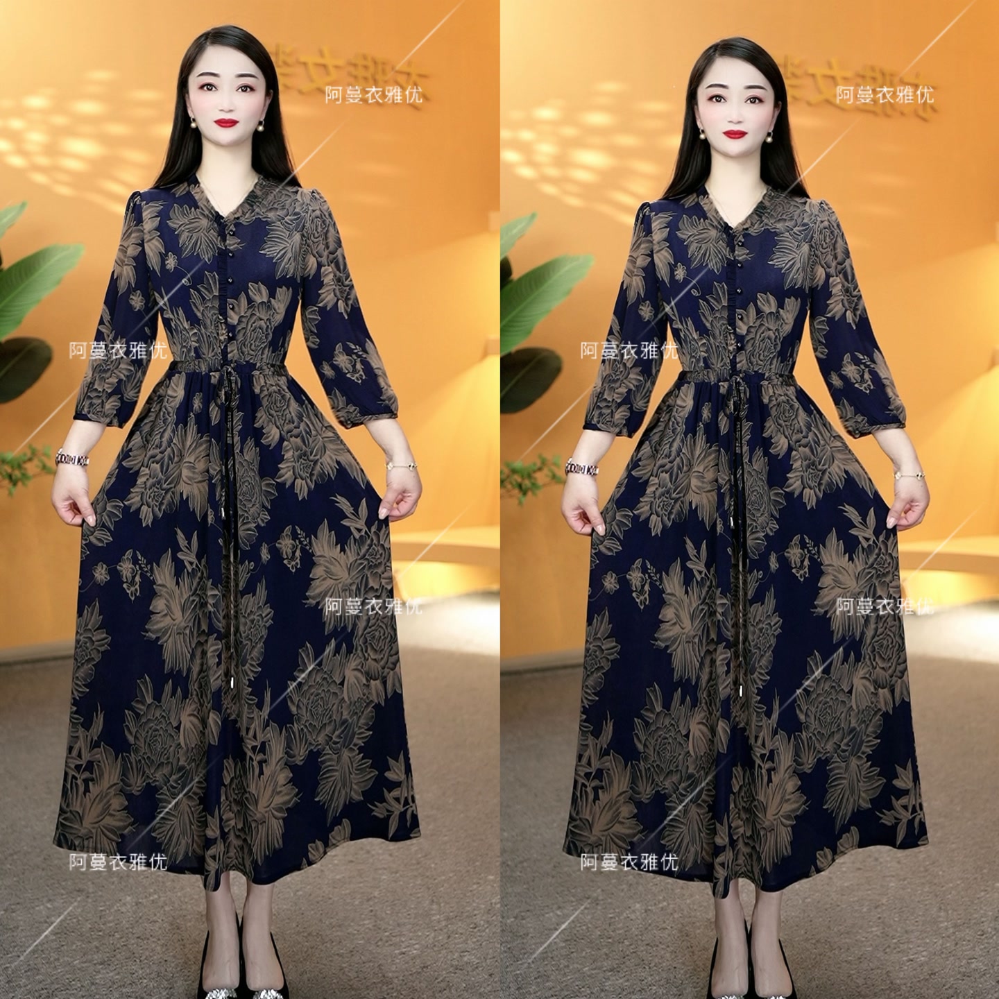 【衣雅严选】8100-1419#新款气质花边领百搭简约款面系带连衣裙