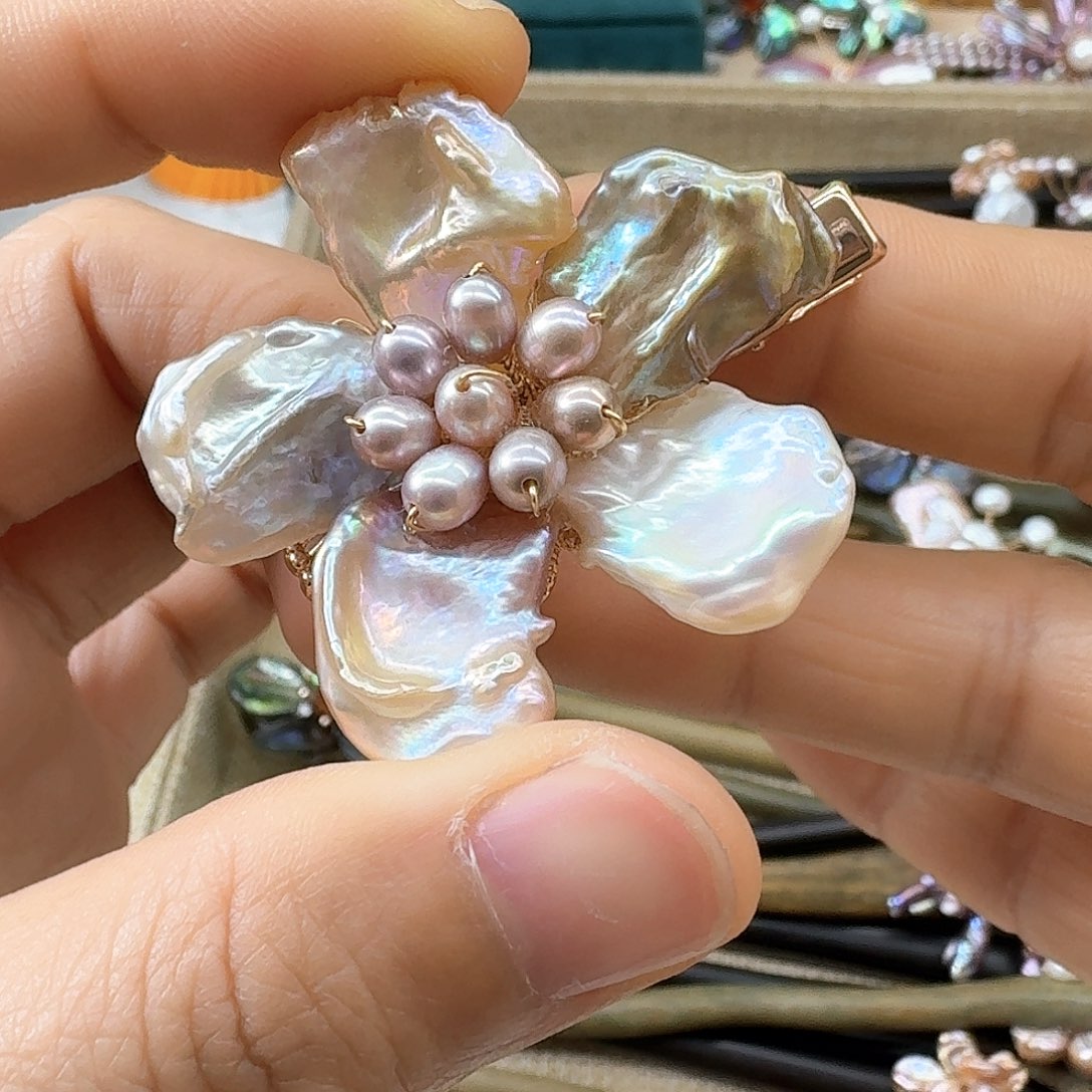 银S925镶嵌淡水珍珠发饰
