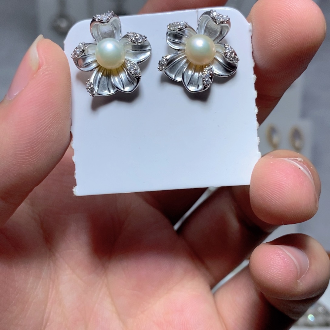 耳饰淡水珍珠银S925镶嵌