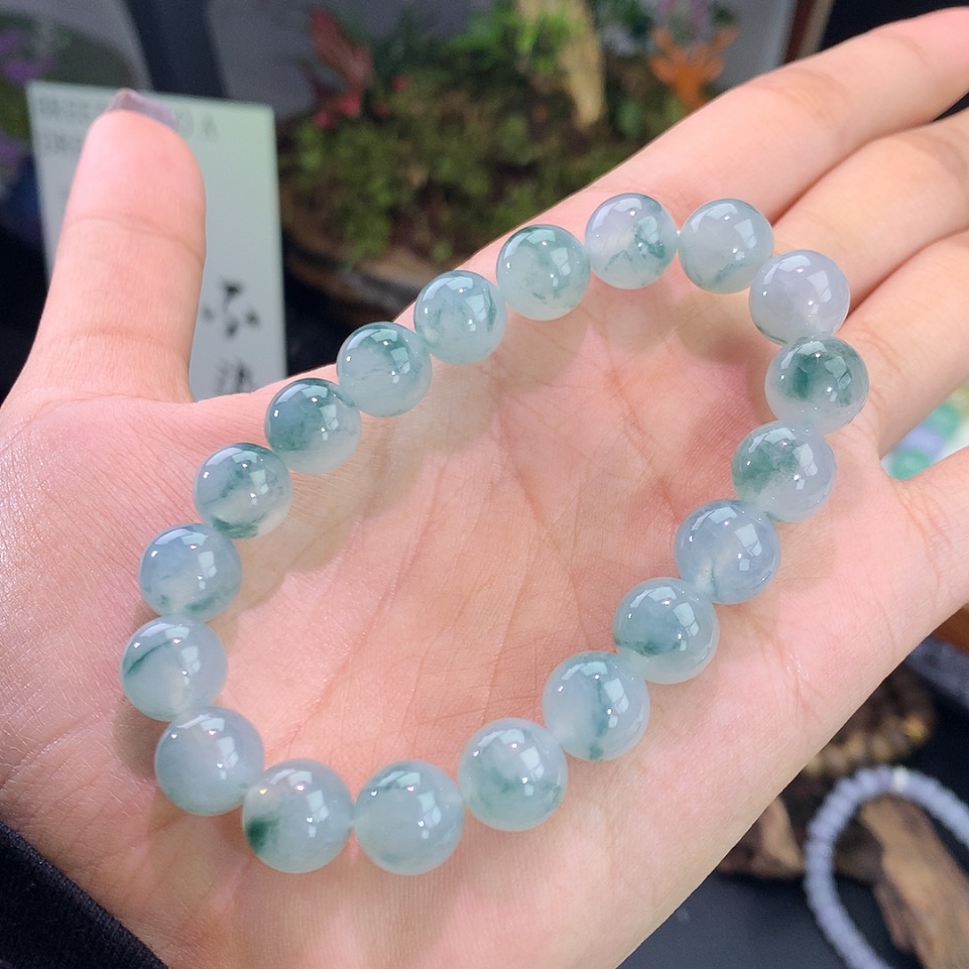 翡翠未镶嵌手链冰飘蓝花手串