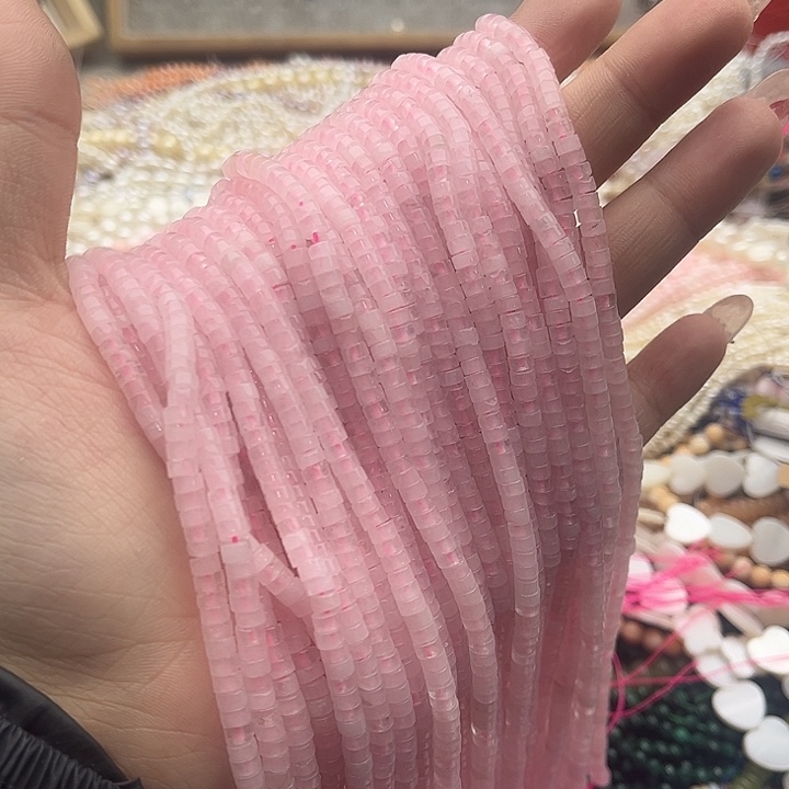 玛瑙/玉髓珠宝半成品未镶嵌一条4/2mm左右粉晶直切