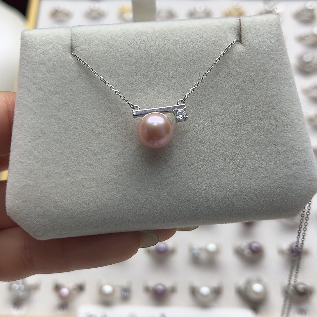 银S925镶嵌项链淡水珍珠