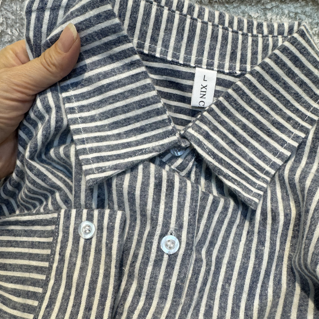 长袖衬衣加绒条纹衬衫精致简约舒适百搭春秋季商务休闲上衣