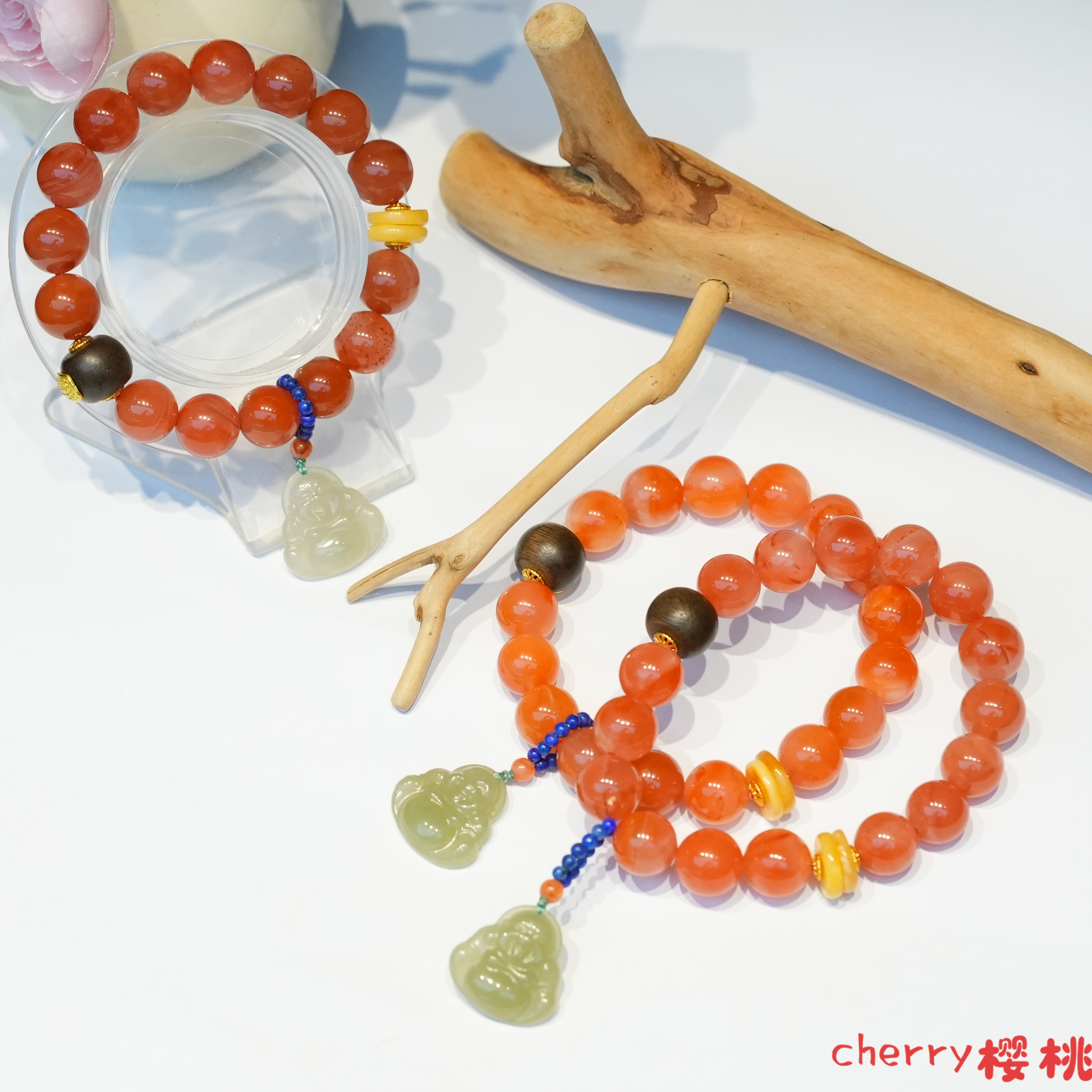 南红搭配和田玉DIY单圈手串12mm左右（多样性发货发一件）NH002