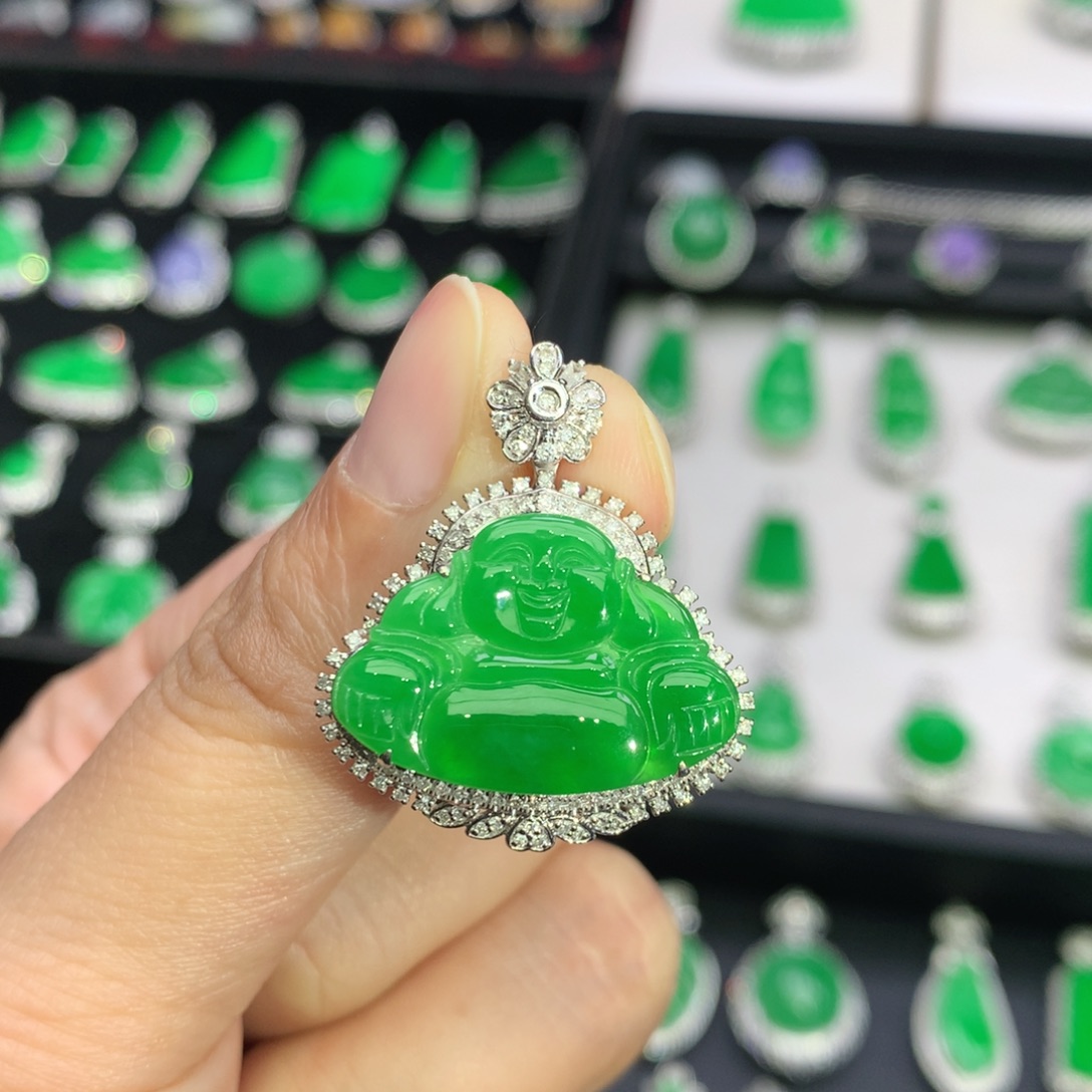 翡翠18K金镶嵌吊坠(不含链)