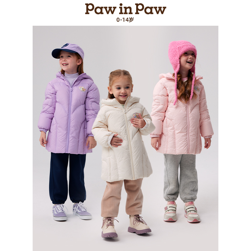 【三防】PawinPaw童装冬新女童女宝连帽中长款羽绒服PCJDE4T53E