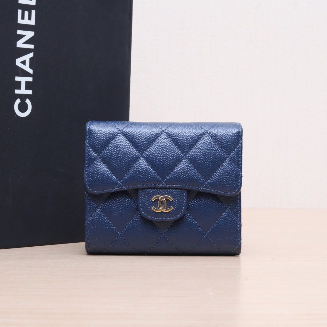 95新 Chanel/香奈儿 小花黑黑 CF 短款口盖钱包 27开 金扣
