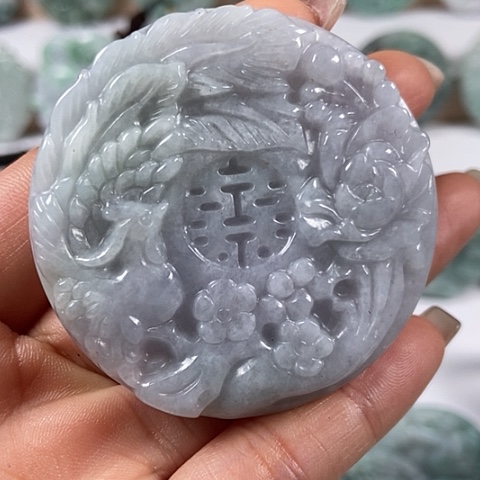 翡翠颈饰未镶嵌山水花开富贵双喜临门两面工福利