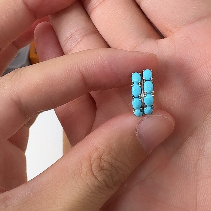 阳***笑绿松石银S925镶嵌耳饰