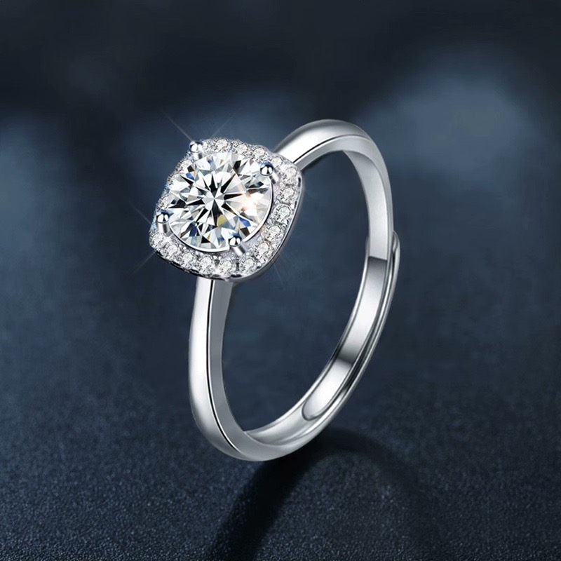 925银莫桑石戒指 【河南超市直发】素圈 一克拉戒指 素圈