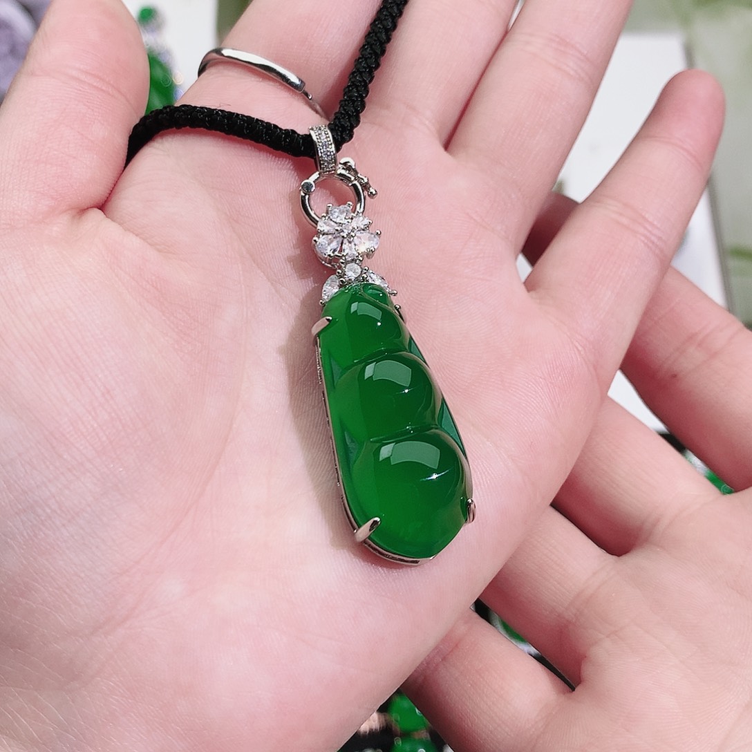 是***呀玛瑙/玉髓未镶嵌戒指纯天然珠宝玉石正品福豆项链银