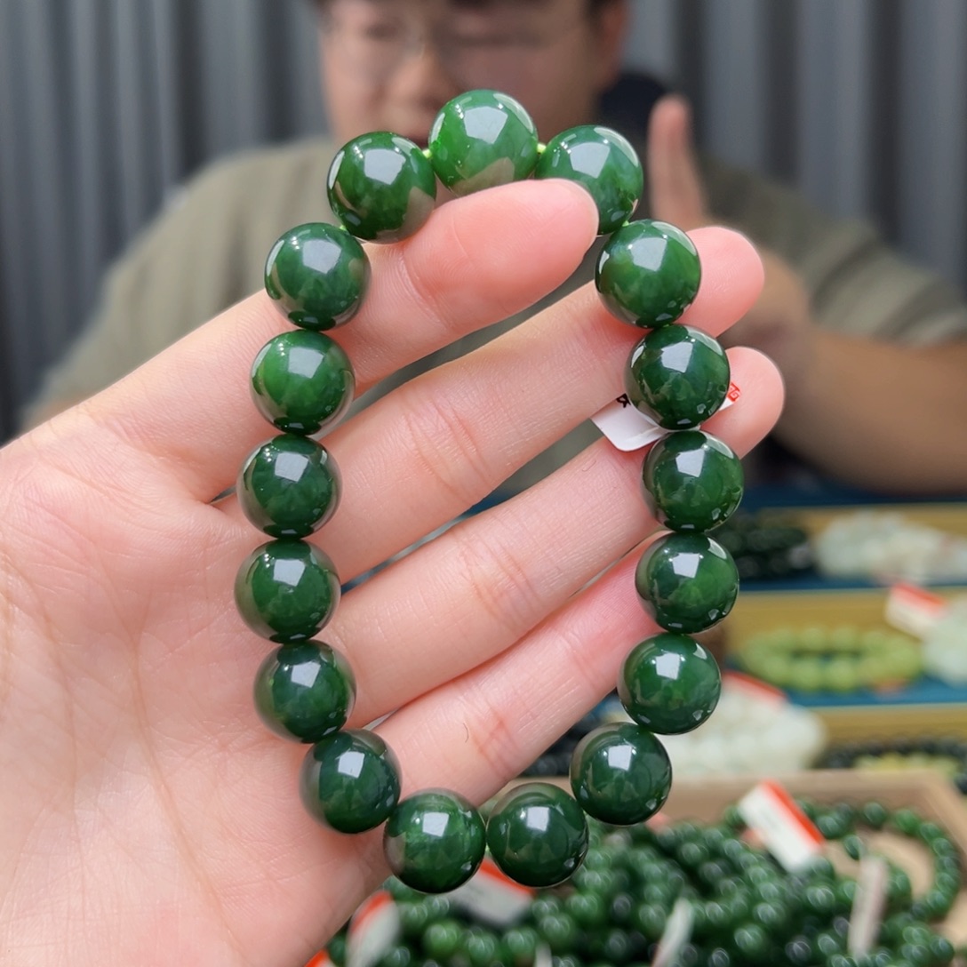 和田玉未镶嵌手串天然和田玉俄碧菠菜绿12