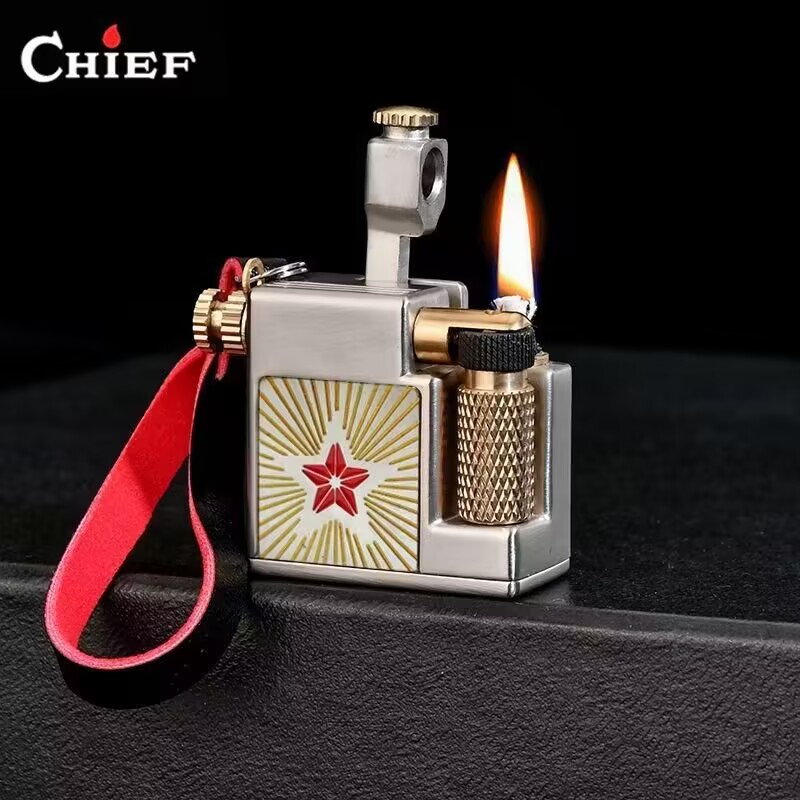 首领新款四方纯铜创意煤油打火机复古砂轮侧滑高档个性小巧迷你