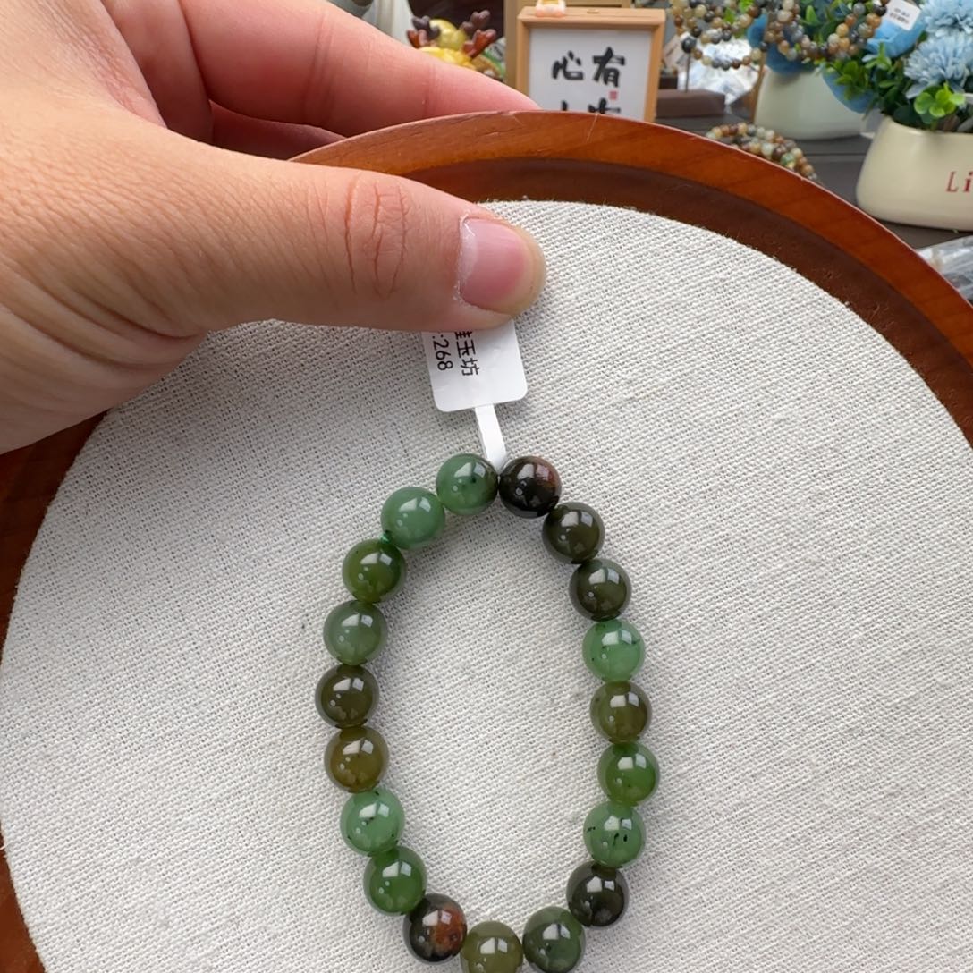小***一和田玉未镶嵌手链卡10聚红皮烂苹果色乌兰海碧玉，103