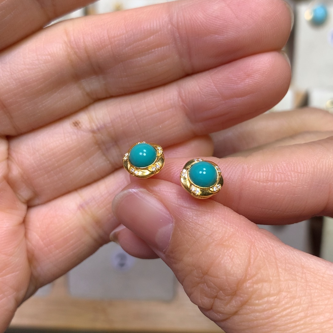 绿松石耳饰18K金镶嵌