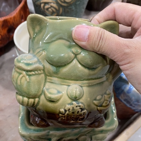 陶瓷小绿色招财猫34334343